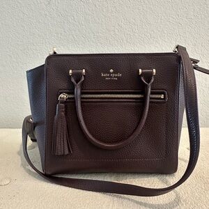 kate spade Burgundy Pebbled Leather Satchel with Tassel